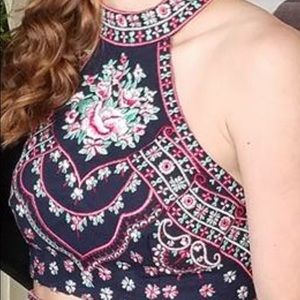 Navy blue/ floral 2-piece prom dress